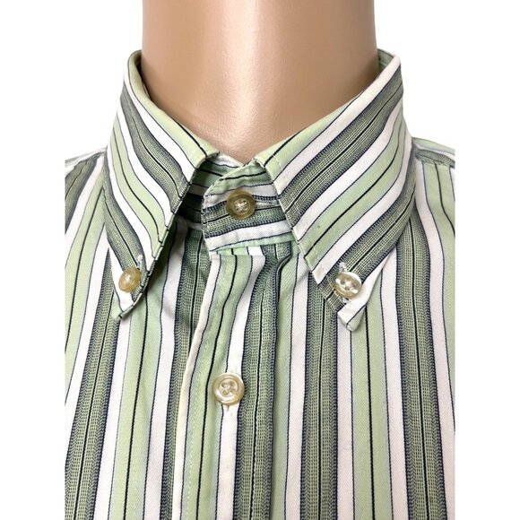 Charles Tweed Men’s Shirt Button Down Striped Long Sleeve XXL Green White Blue - Picture 2 of 12
